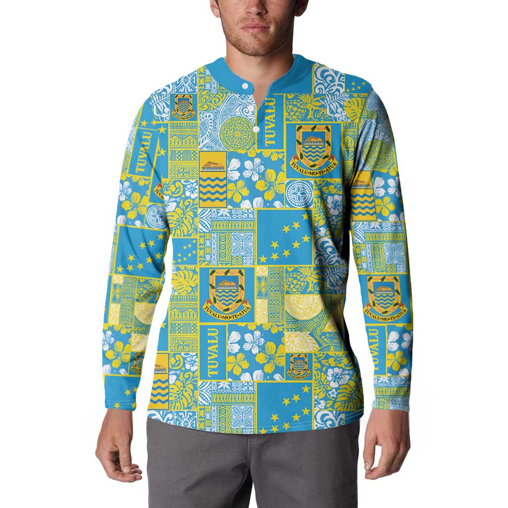 Tuvalu Manuia te Kilisimasi Button Sweatshirt Pacific Patchwork Xmas Vibes - Polynesian Pride