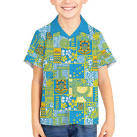 Tuvalu Manuia te Kilisimasi Family Matching Off The Shoulder Long Sleeve Dress and Hawaiian Shirt Pacific Patchwork Xmas Vibes - Polynesian Pride