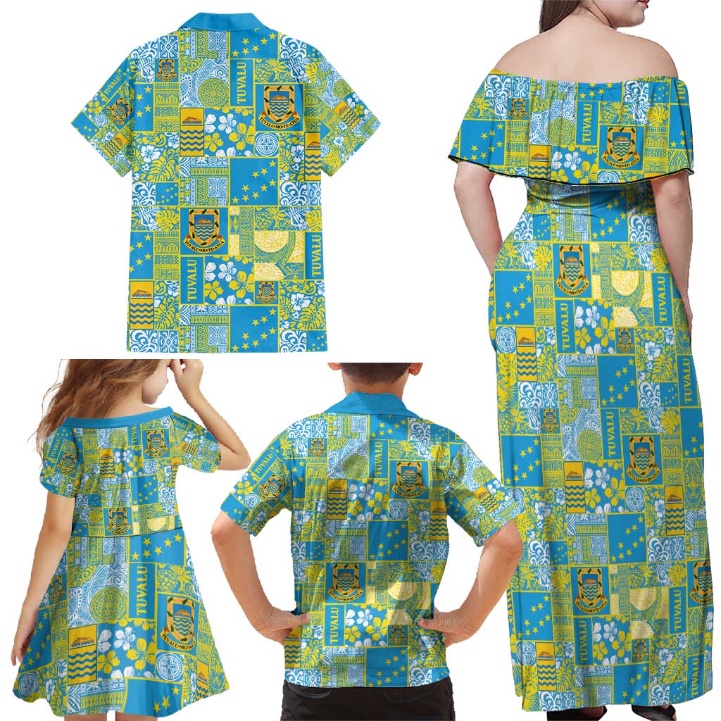 Tuvalu Manuia te Kilisimasi Family Matching Off Shoulder Maxi Dress and Hawaiian Shirt Pacific Patchwork Xmas Vibes - Polynesian Pride