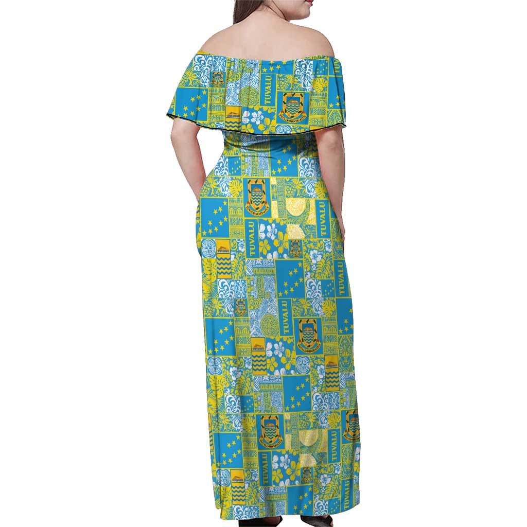 Tuvalu Manuia te Kilisimasi Family Matching Off Shoulder Maxi Dress and Hawaiian Shirt Pacific Patchwork Xmas Vibes - Polynesian Pride