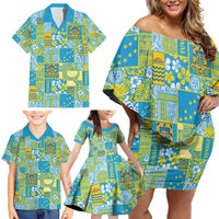 Tuvalu Manuia te Kilisimasi Family Matching Off Shoulder Short Dress and Hawaiian Shirt Pacific Patchwork Xmas Vibes - Polynesian Pride