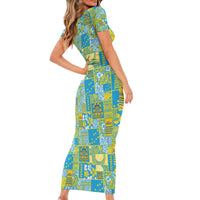 Tuvalu Manuia te Kilisimasi Family Matching Short Sleeve Bodycon Dress and Hawaiian Shirt Pacific Patchwork Xmas Vibes - Polynesian Pride