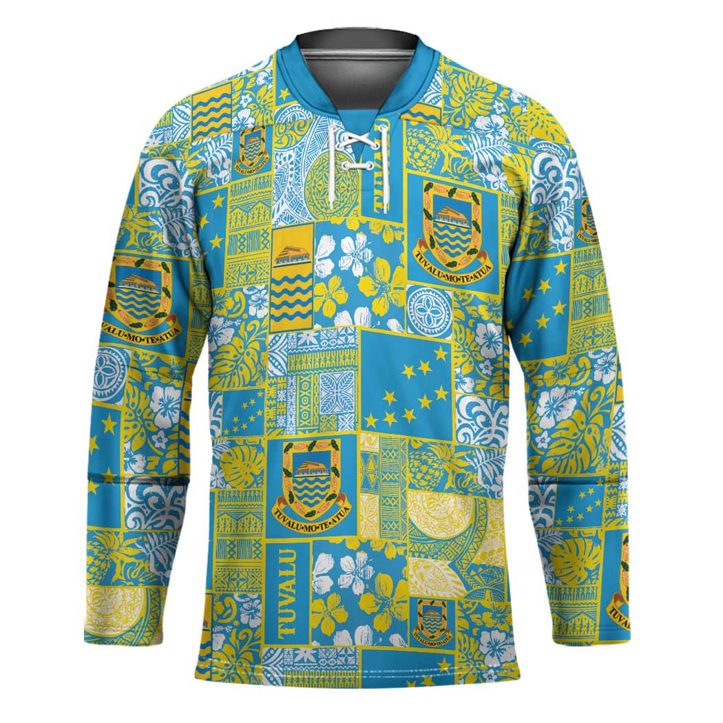 Tuvalu Manuia te Kilisimasi Hockey Jersey Pacific Patchwork Xmas Vibes - Polynesian Pride