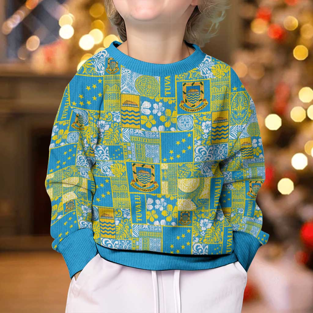 Tuvalu Manuia te Kilisimasi Kid Ugly Christmas Sweater Pacific Patchwork Xmas Vibes - Polynesian Pride