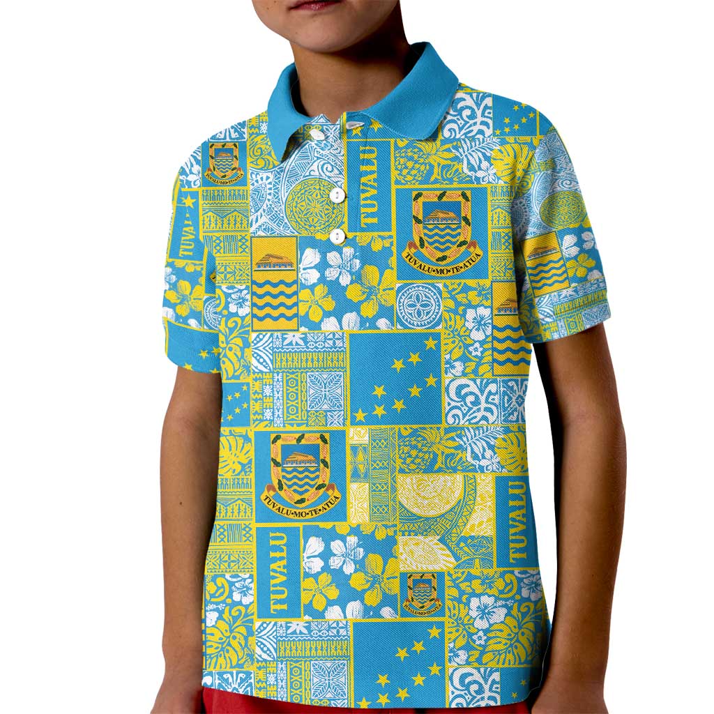 Tuvalu Manuia te Kilisimasi Kid Polo Shirt Pacific Patchwork Xmas Vibes - Polynesian Pride