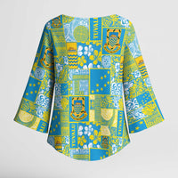 Tuvalu Manuia te Kilisimasi Kimono Sleeve Blouse Pacific Patchwork Xmas Vibes - Polynesian Pride