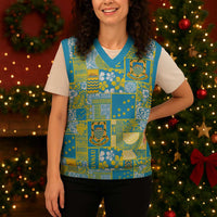 Tuvalu Manuia te Kilisimasi Christmas Knitted V-Neck Vest Pacific Patchwork Xmas Vibes - Polynesian Pride