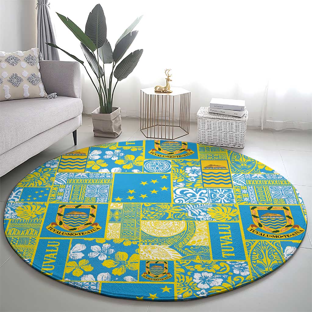 Tuvalu Manuia te Kilisimasi Round Carpet Pacific Patchwork Xmas Vibes - Polynesian Pride