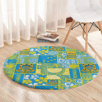 Tuvalu Manuia te Kilisimasi Round Carpet Pacific Patchwork Xmas Vibes - Polynesian Pride