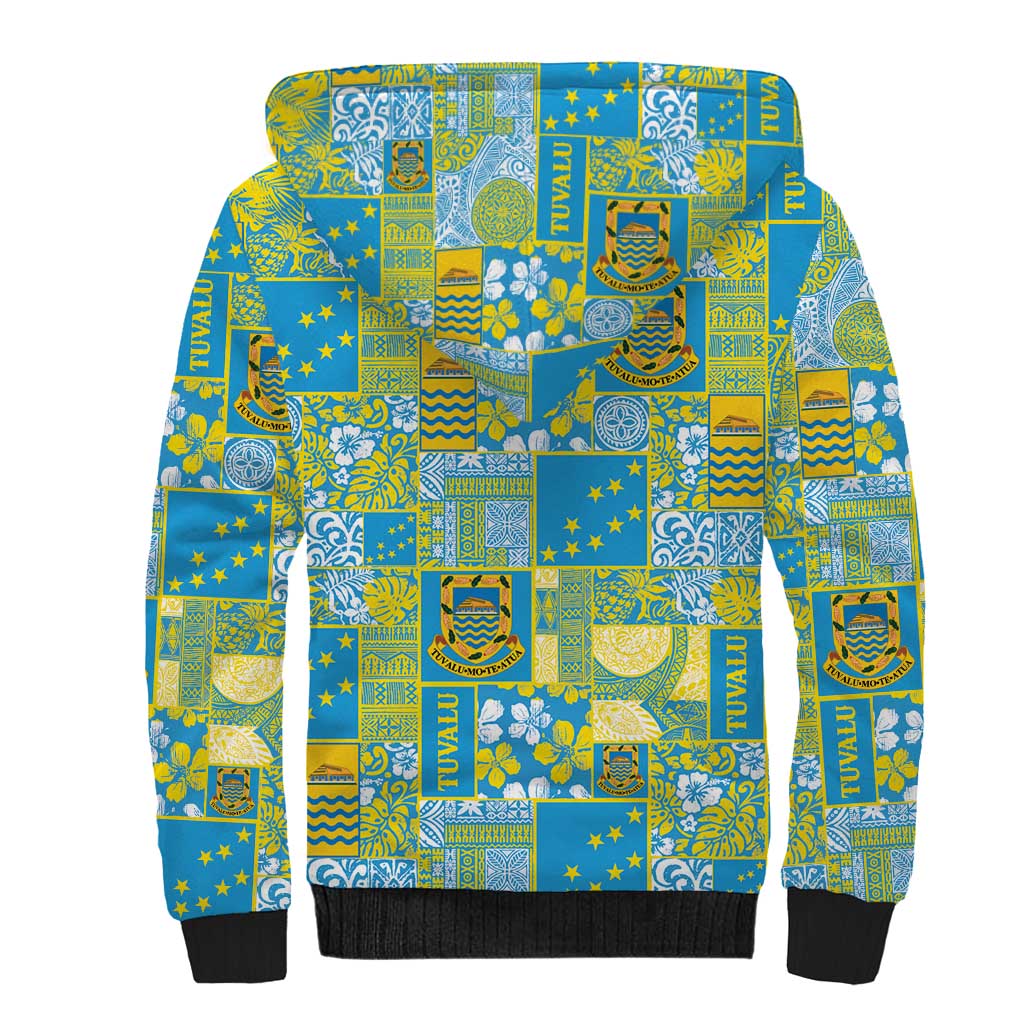 Tuvalu Manuia te Kilisimasi Sherpa Hoodie Pacific Patchwork Xmas Vibes - Polynesian Pride