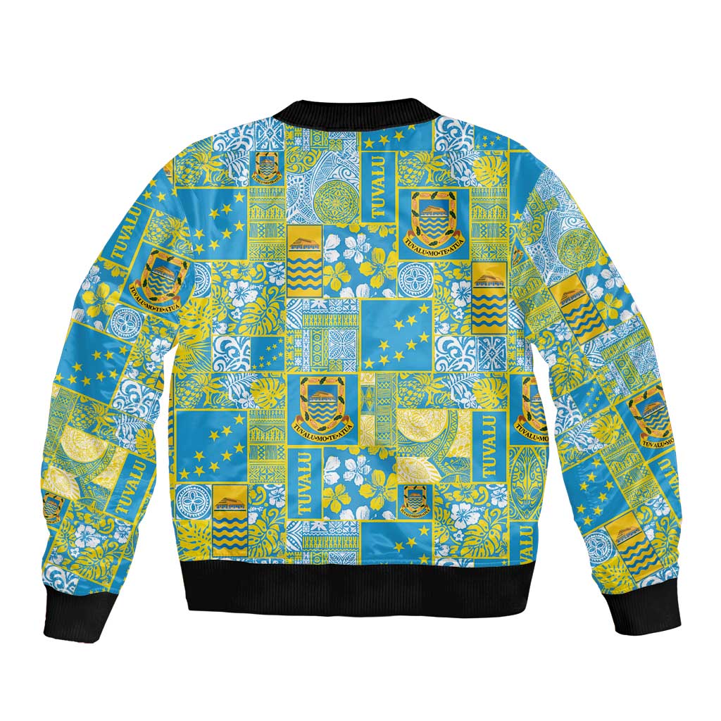 Tuvalu Manuia te Kilisimasi Sleeve Zip Bomber Jacket Pacific Patchwork Xmas Vibes - Polynesian Pride