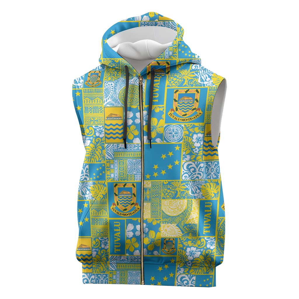 Tuvalu Manuia te Kilisimasi Sleeveless Zip Hoodie Pacific Patchwork Xmas Vibes - Polynesian Pride