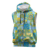 Tuvalu Manuia te Kilisimasi Sleeveless Zip Hoodie Pacific Patchwork Xmas Vibes - Polynesian Pride