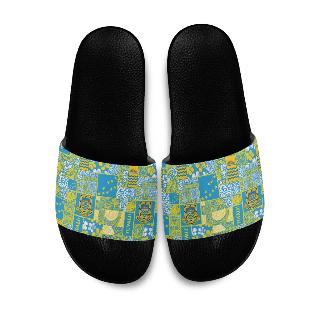 Tuvalu Manuia te Kilisimasi Slide Sandals Pacific Patchwork Xmas Vibes - Polynesian Pride