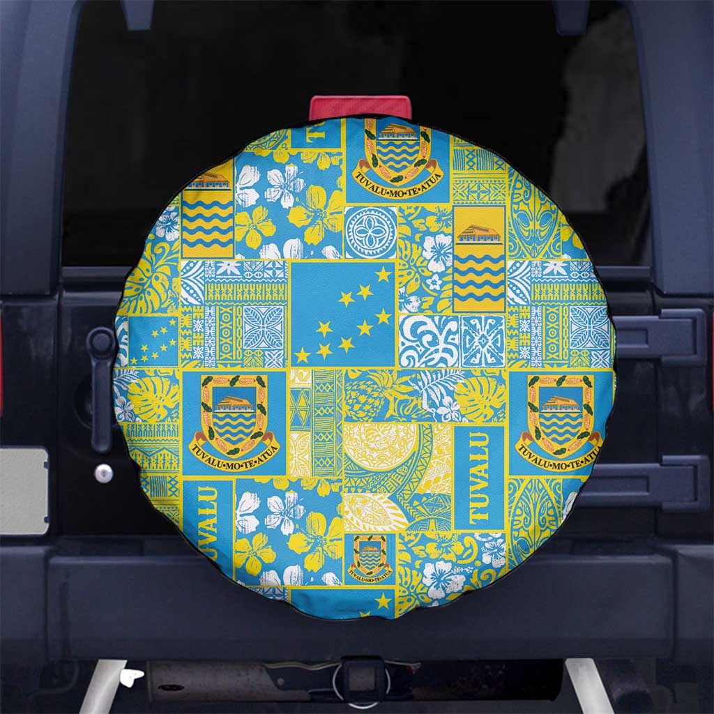 Tuvalu Manuia te Kilisimasi Spare Tire Cover Pacific Patchwork Xmas Vibes - Polynesian Pride