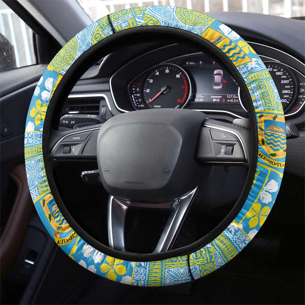 Tuvalu Manuia te Kilisimasi Steering Wheel Cover Pacific Patchwork Xmas Vibes - Polynesian Pride