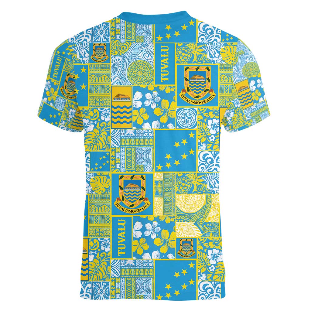 Tuvalu Manuia te Kilisimasi Women V-Neck T-Shirt Pacific Patchwork Xmas Vibes - Polynesian Pride