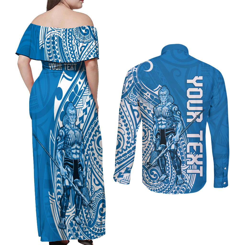 Yap Day 1 March Couples Matching Off Shoulder Maxi Dress and Long Sleeve Button Shirt Micronesia Yapese Warrior LT9 - Polynesian Pride