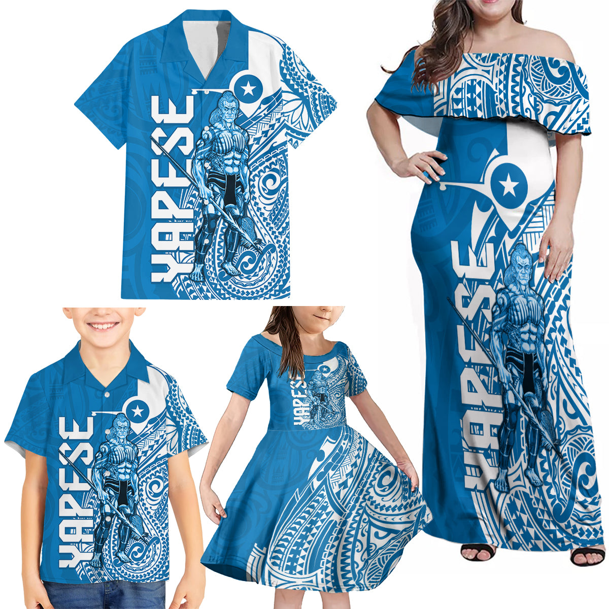 Yap Day 1 March Family Matching Off Shoulder Maxi Dress and Hawaiian Shirt Micronesia Yapese Warrior LT9 - Polynesian Pride