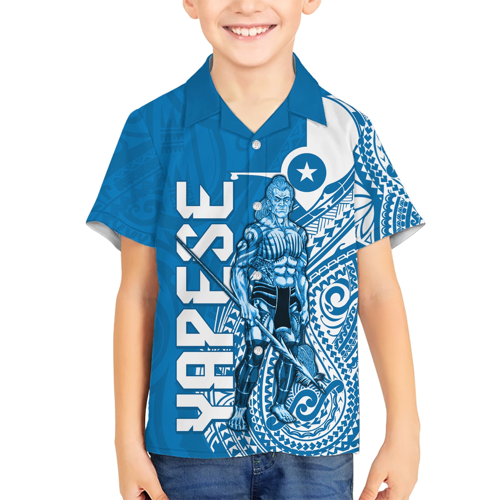 Yap Day 1 March Kid Hawaiian Shirt Micronesia Yapese Warrior LT9 Kid Blue - Polynesian Pride