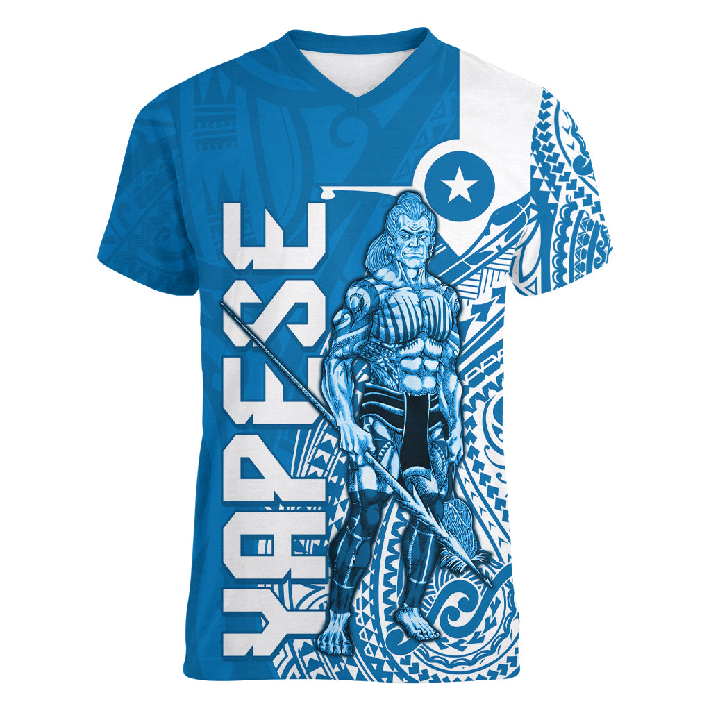 Yap Day 1 March Women V Neck T Shirt Micronesia Yapese Warrior LT9 Female Blue - Polynesian Pride