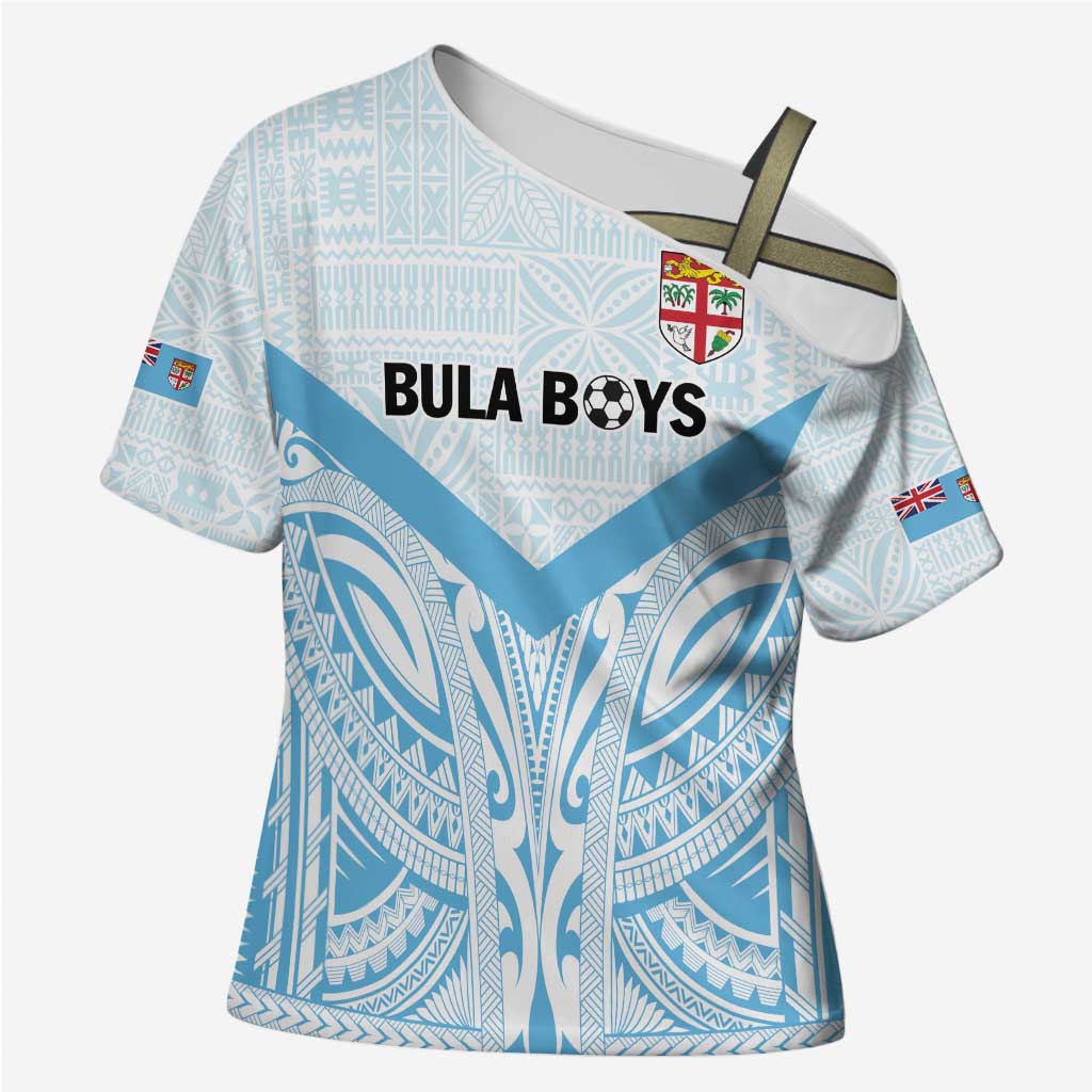 Fiji Football Custom Cross Shoulder Shirt Bula Boys Go Champions LT9 Female Blue - Polynesian Pride