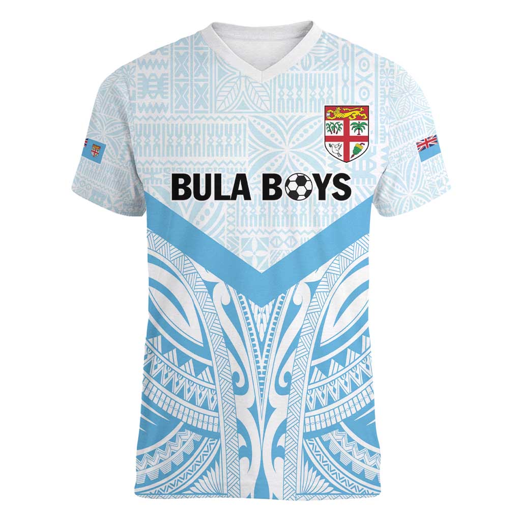 Fiji Football Custom Women V-Neck T-Shirt Bula Boys Go Champions