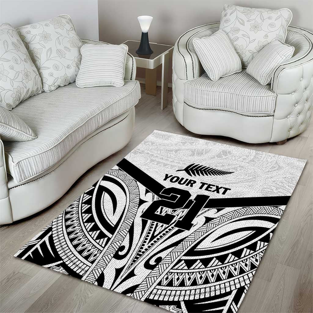 New Zealand Football Custom Area Rug All White Fern Go Champions