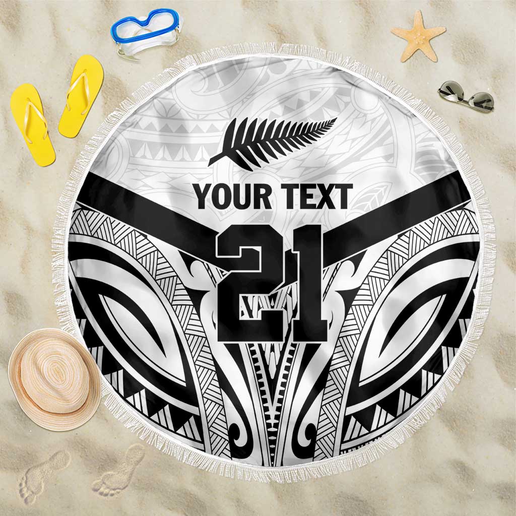 New Zealand Football Custom Beach Blanket All White Fern Go Champions LT9 One Size 150cm White - Polynesian Pride