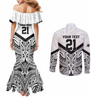 New Zealand Football Custom Couples Matching Mermaid Dress and Long Sleeve Button Shirt All White Fern Go Champions