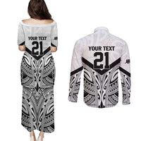 New Zealand Football Custom Couples Matching Puletasi and Long Sleeve Button Shirt All White Fern Go Champions