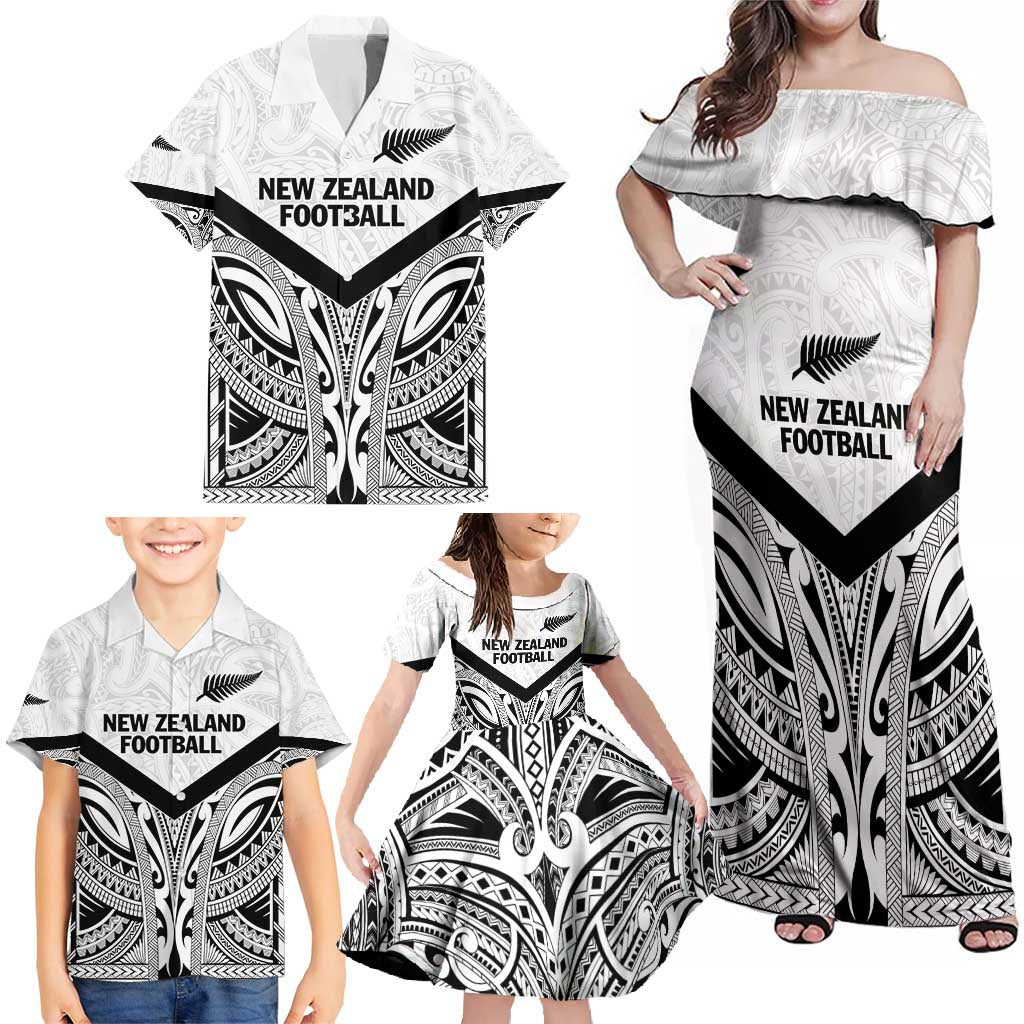 New Zealand Football Custom Family Matching Off Shoulder Maxi Dress and Hawaiian Shirt All White Fern Go Champions