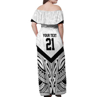 New Zealand Football Custom Family Matching Off Shoulder Maxi Dress and Hawaiian Shirt All White Fern Go Champions