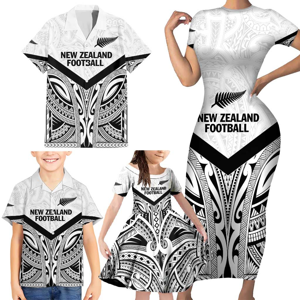 New Zealand Football Custom Family Matching Short Sleeve Bodycon Dress and Hawaiian Shirt All White Fern Go Champions