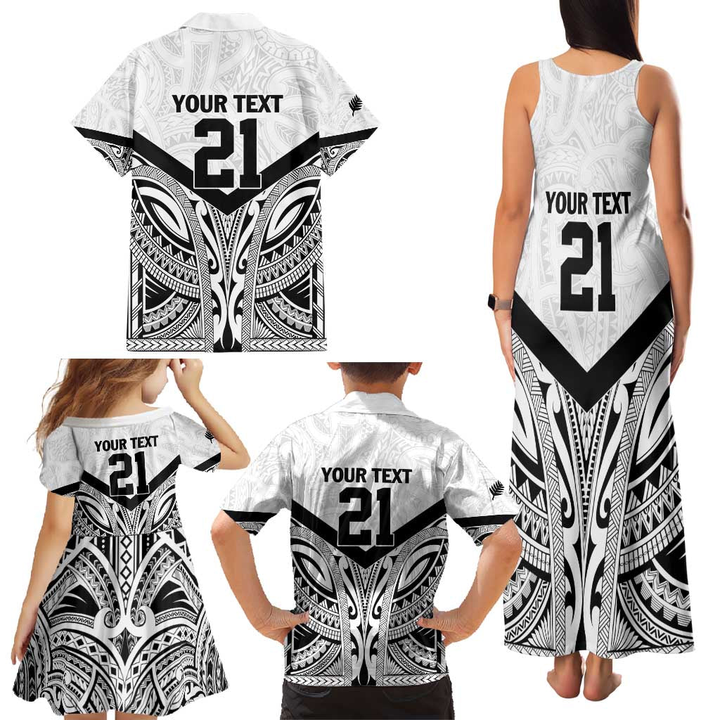 New Zealand Football Custom Family Matching Tank Maxi Dress and Hawaiian Shirt All White Fern Go Champions