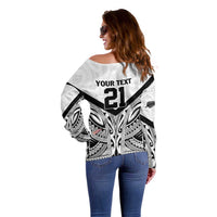 New Zealand Football Custom Off Shoulder Sweater All White Fern Go Champions