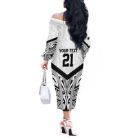 New Zealand Football Custom Off The Shoulder Long Sleeve Dress All White Fern Go Champions