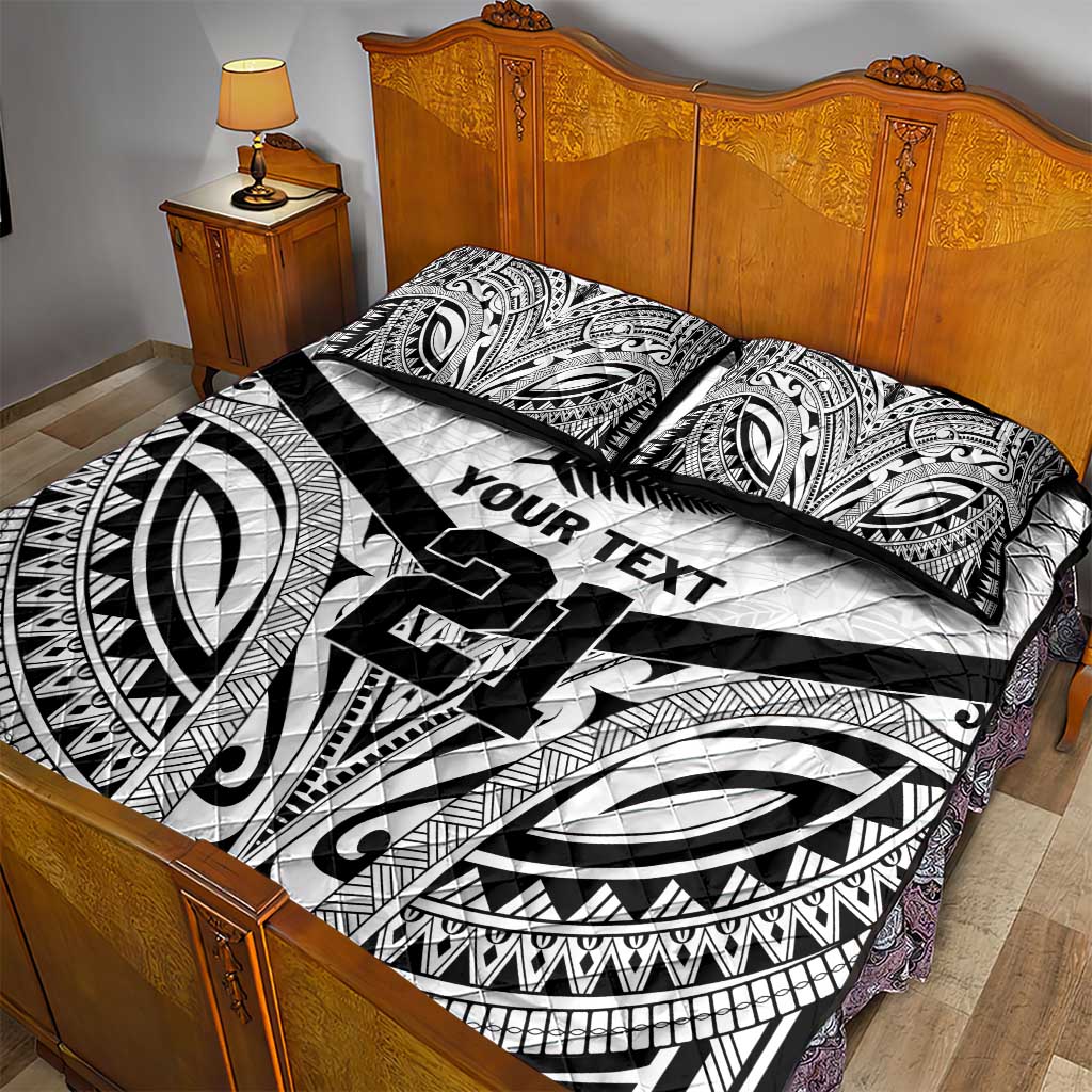 New Zealand Football Custom Quilt Bed Set All White Fern Go Champions