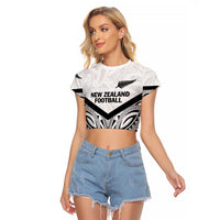 New Zealand Football Custom Raglan Cropped T Shirt All White Fern Go Champions
