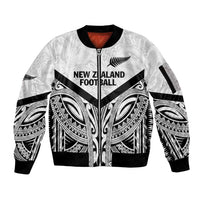 New Zealand Football Custom Sleeve Zip Bomber Jacket All White Fern Go Champions