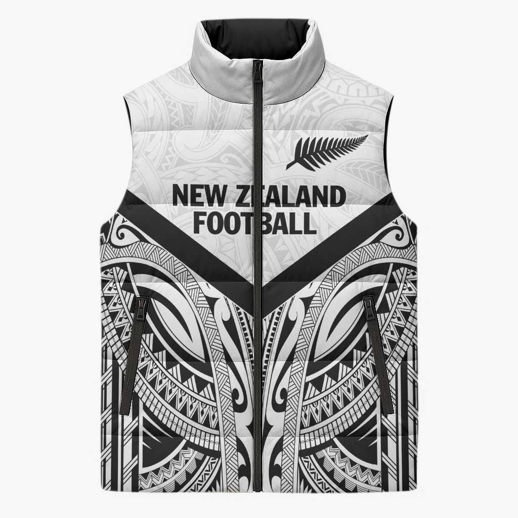 New Zealand Football Custom Sleeveless Puffer Jacket All White Fern Go Champions - Polynesian Pride