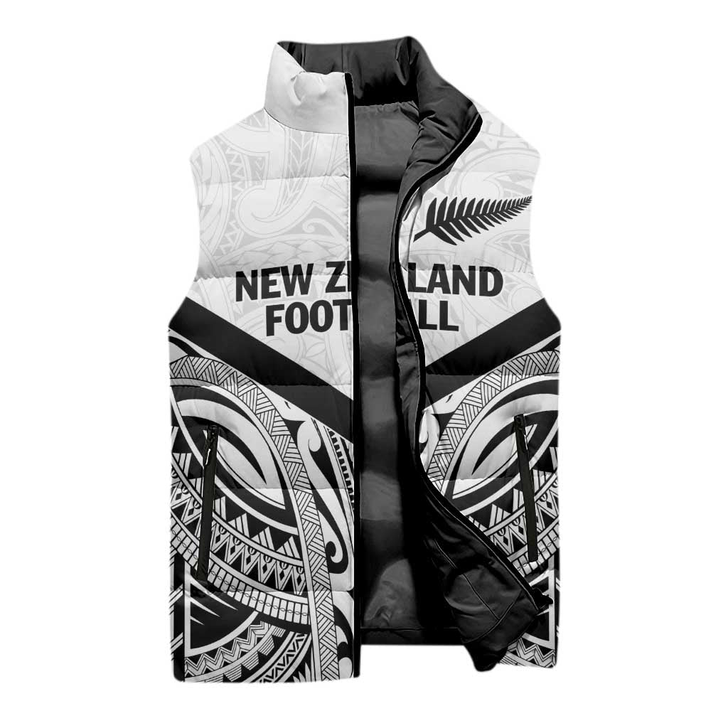 New Zealand Football Custom Sleeveless Puffer Jacket All White Fern Go Champions - Polynesian Pride