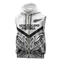 New Zealand Football Custom Sleeveless Zip Hoodie All White Fern Go Champions - Polynesian Pride