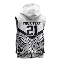 New Zealand Football Custom Sleeveless Zip Hoodie All White Fern Go Champions - Polynesian Pride