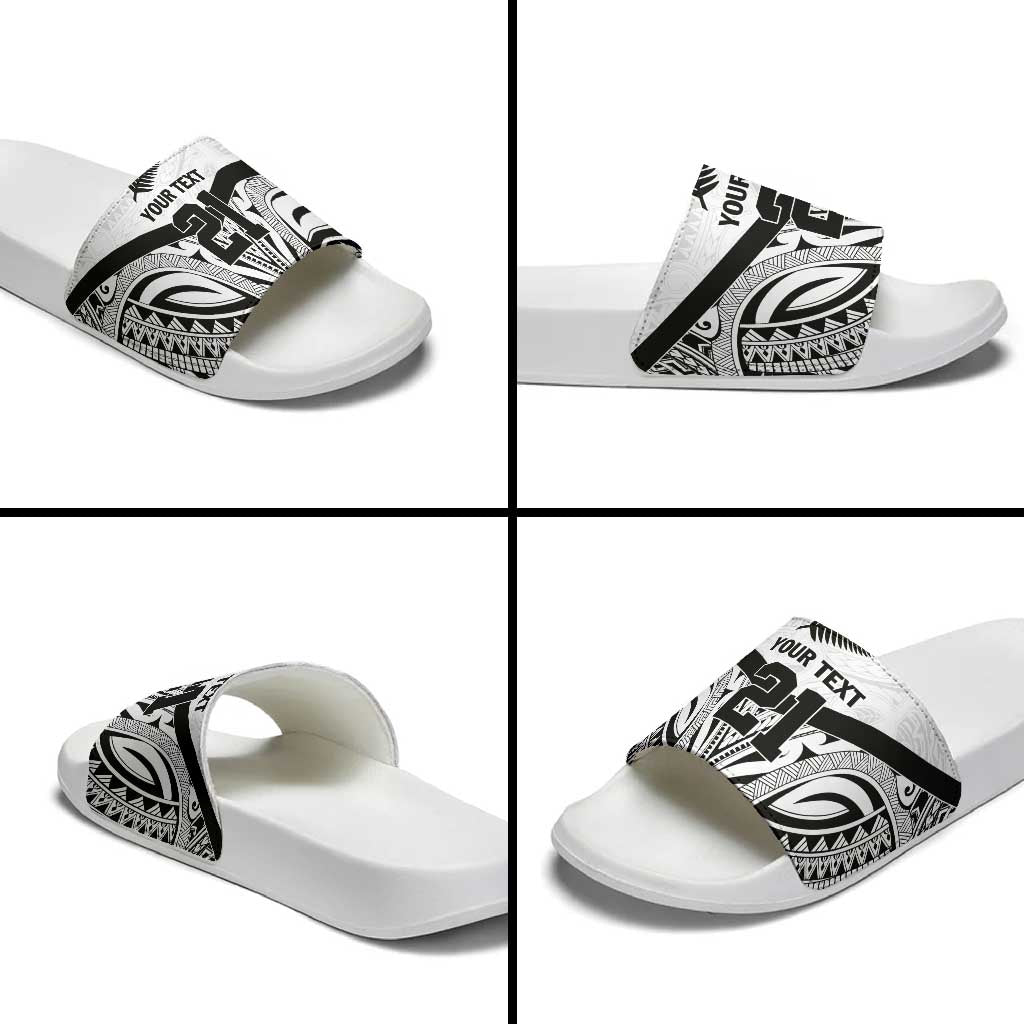 New Zealand Football Custom Slide Sandals All White Fern Go Champions - Polynesian Pride