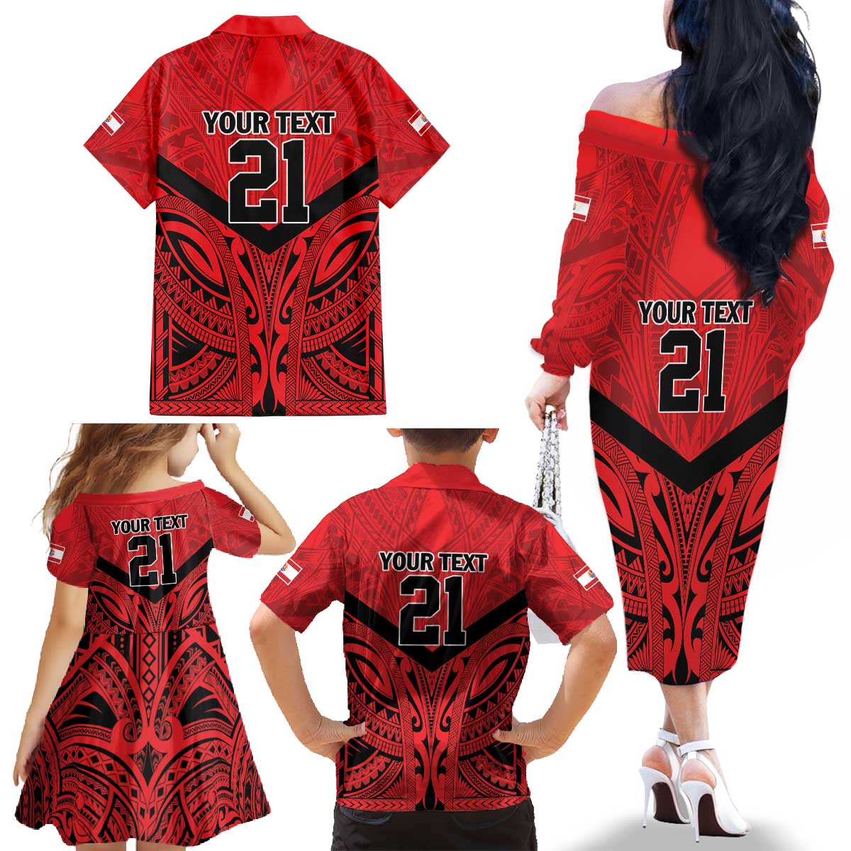 Tahiti Football Custom Family Matching Off The Shoulder Long Sleeve Dress and Hawaiian Shirt Toa Aito Go Champions