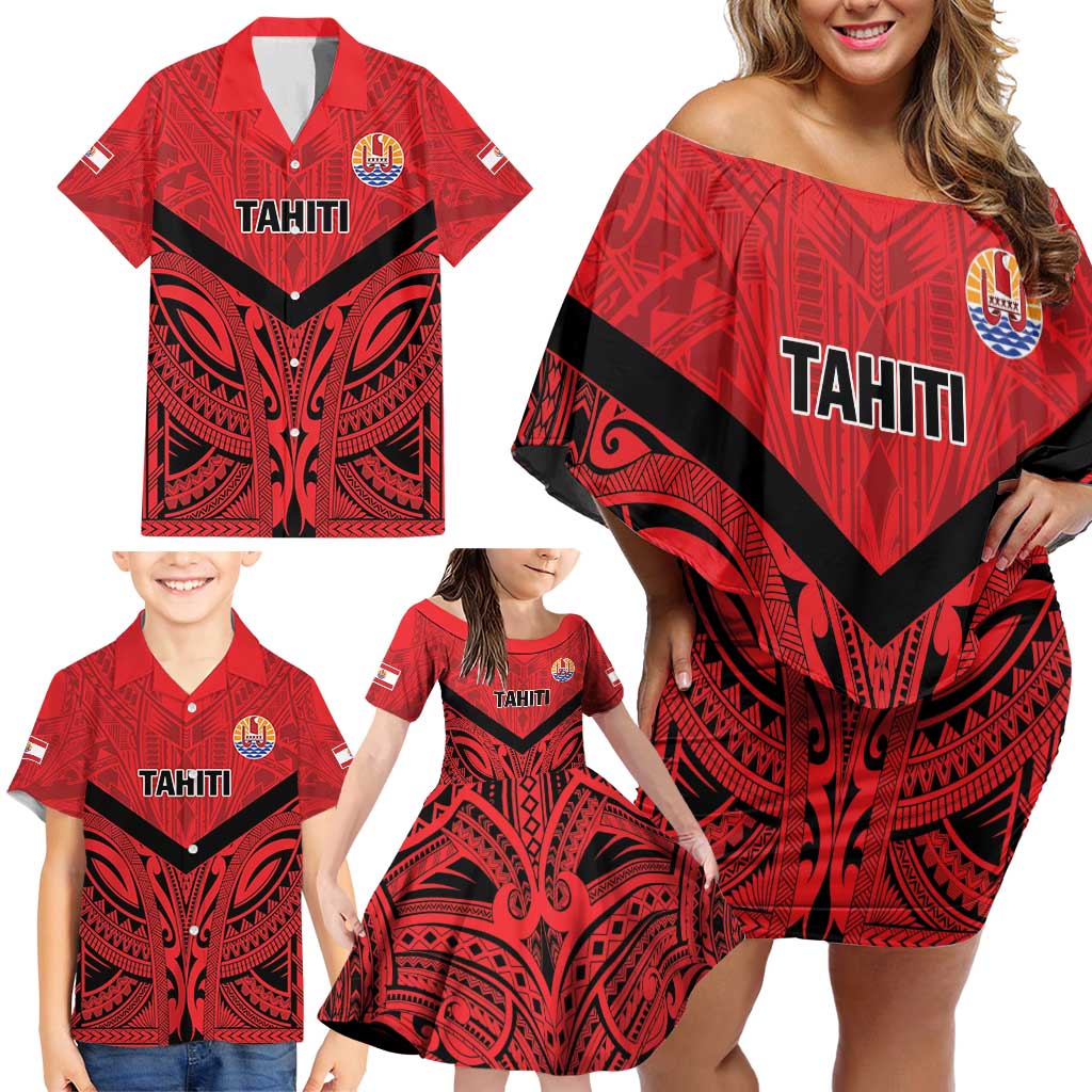 Tahiti Football Custom Family Matching Off Shoulder Short Dress and Hawaiian Shirt Toa Aito Go Champions