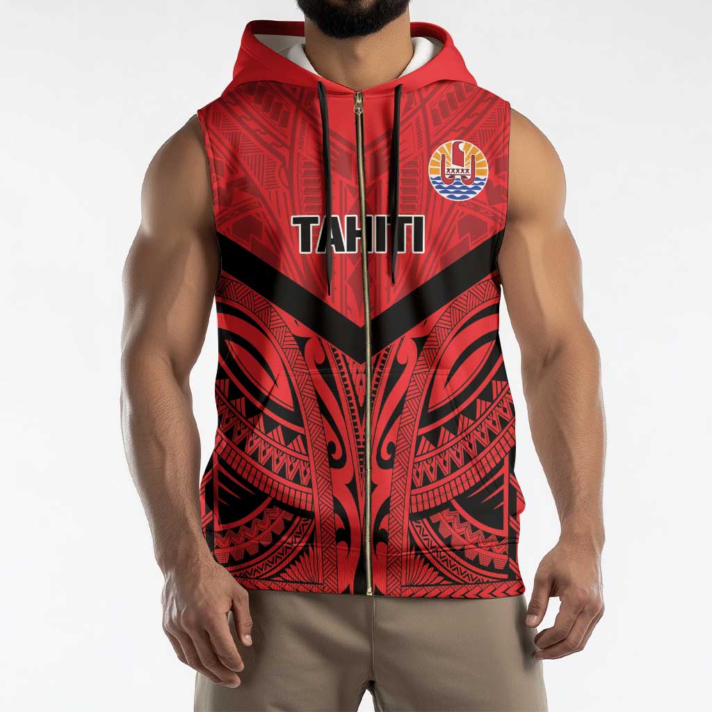 Tahiti Football Custom Sleeveless Zip Hoodie Toa Aito Go Champions - Polynesian Pride