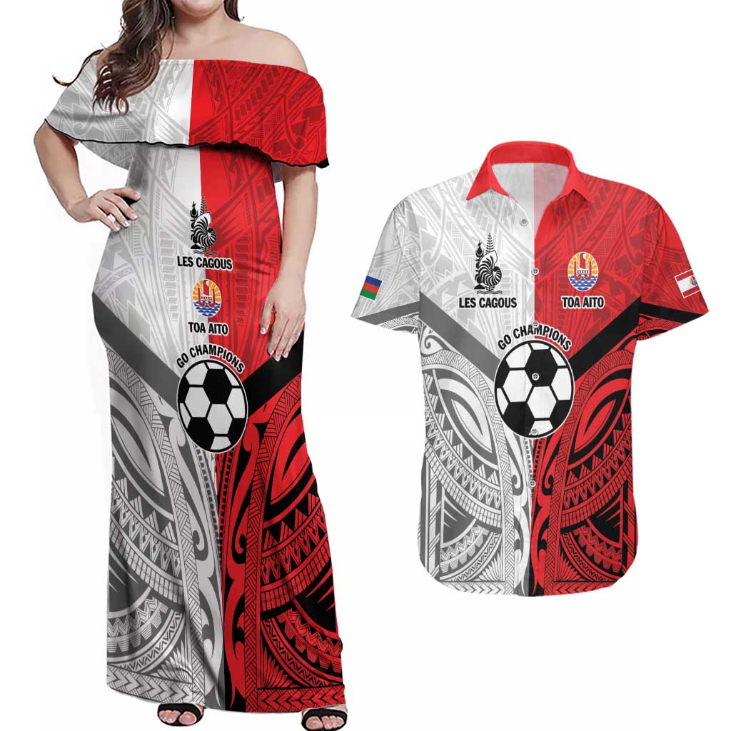 New Caledonia-Tahiti Football Custom Couples Matching Off Shoulder Maxi Dress and Hawaiian Shirt Together Go Champions