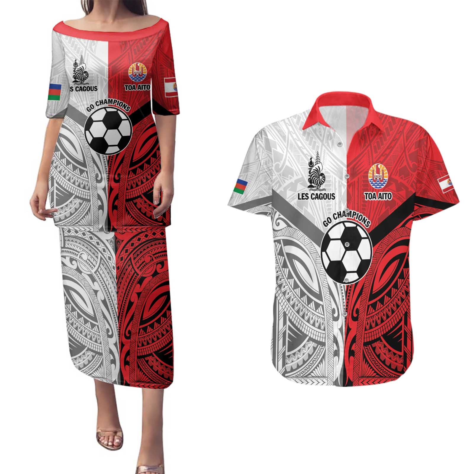 New Caledonia-Tahiti Football Custom Couples Matching Puletasi and Hawaiian Shirt Together Go Champions